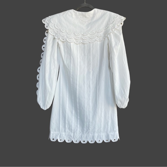 FARM RIO ANTHRO NWT White Embroidered Peter Pan Collared Long Sleeve Mini Dress - Picture 8 of 17